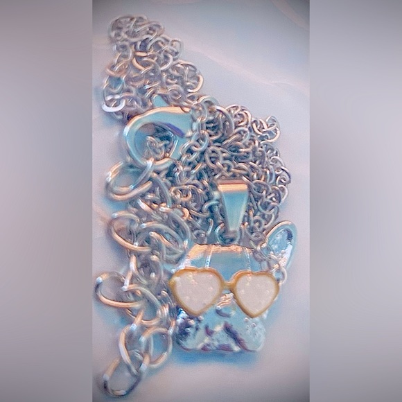 NEW French Bulldog w/ White Sparkle Sunglasses Silver Charm Dog Pendant Necklace - Picture 2 of 4